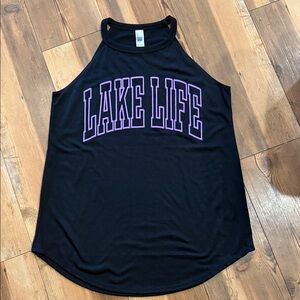 Black Tank Top with Purple 'Lake Life' Print